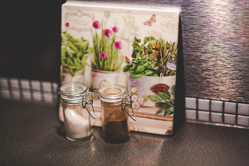 Salt and Pepper Shakers with Herb Garden Tin