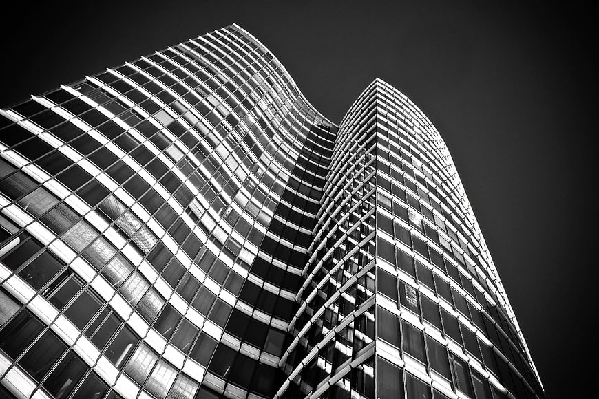 Black and white modern skyscraper architecture facade