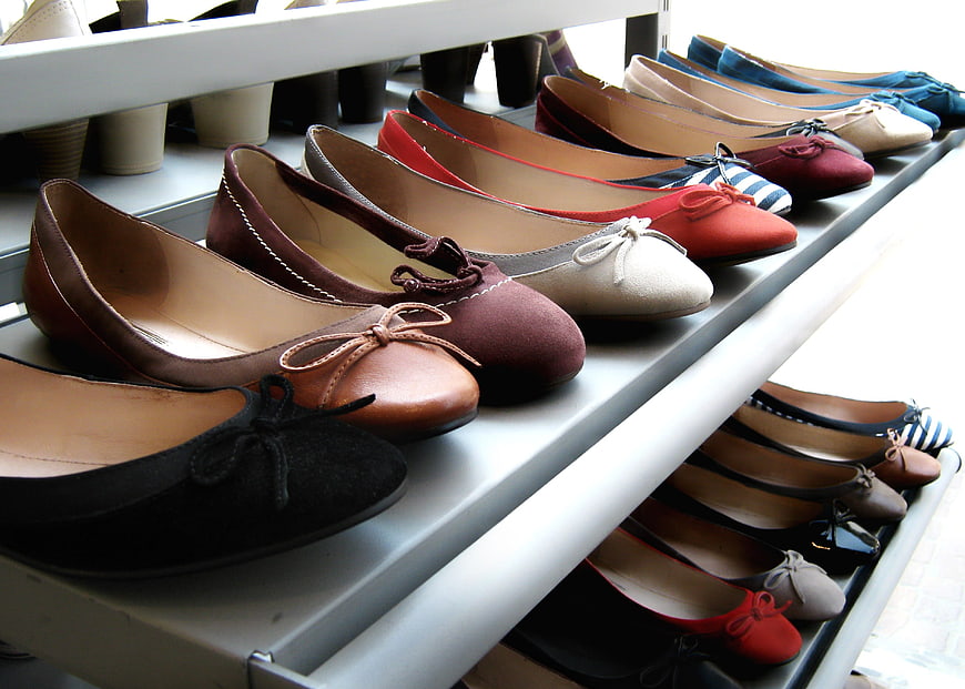 Colorful Women's Ballet Flats on Retail Display Shelf