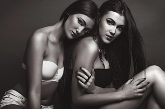 Two Women in Black and White Lingerie Studio Portrait