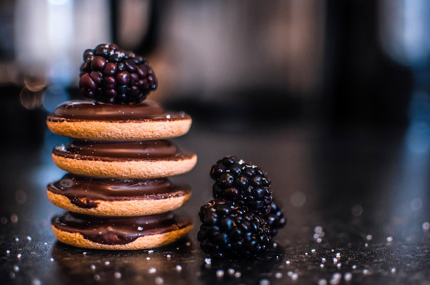 Stack of Chocolate Biscuits with Blackberries