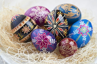 Colorful Hand-Painted Easter Eggs in a Nest