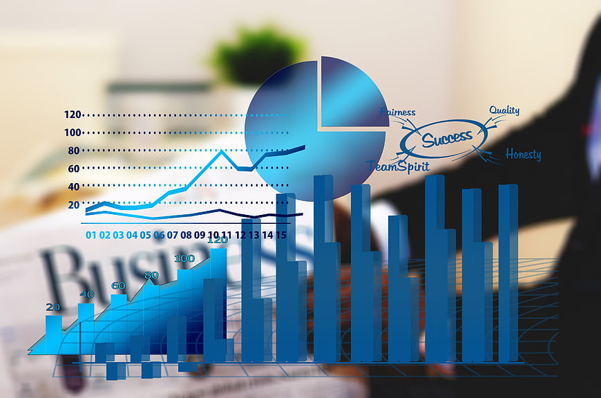 Blue Business Growth Charts and Success Diagram Overlay
