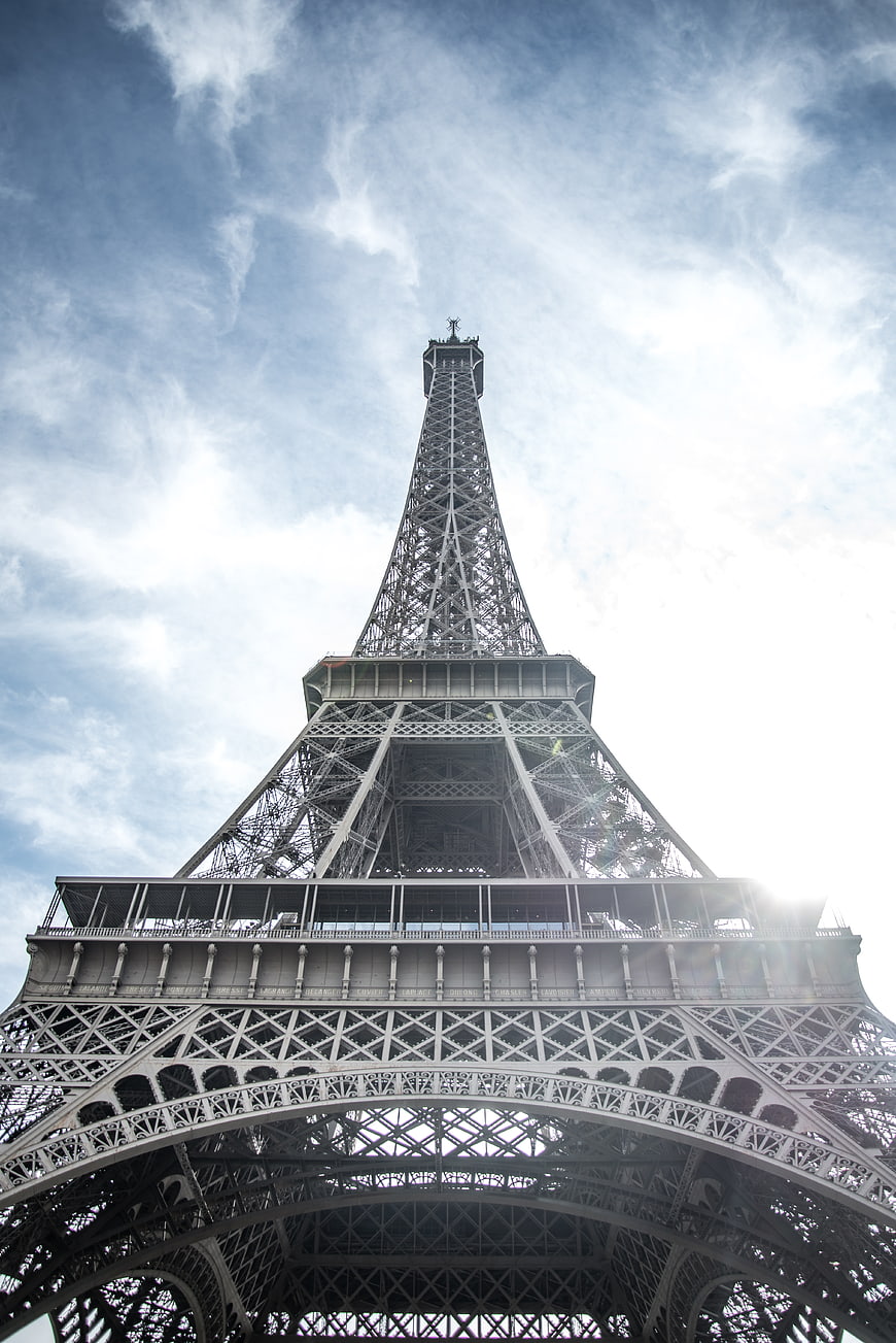Low Angle View of Eiffel Tower Against Blue Sky