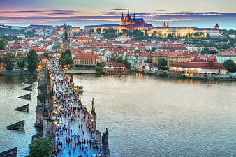 Prague Charles Bridge and Castle at Sunset