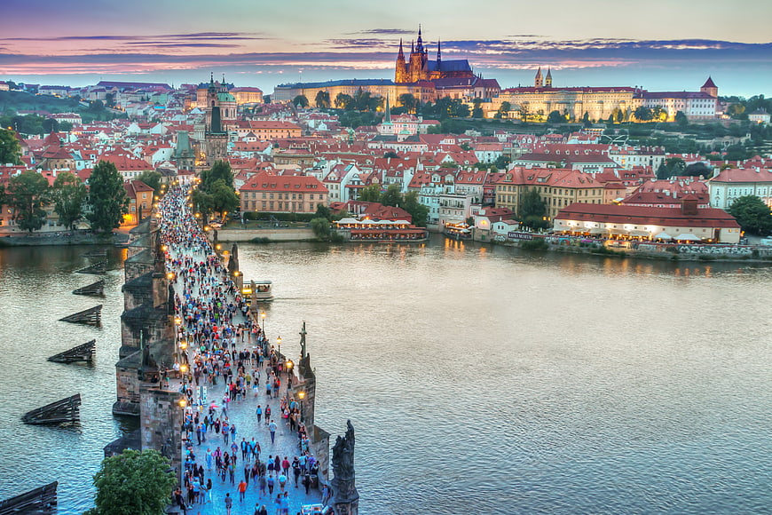 Prague Charles Bridge and Castle at Sunset