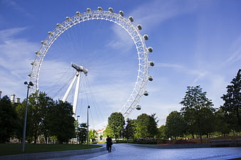 London Eye Ferris Wheel Against Blue Sky