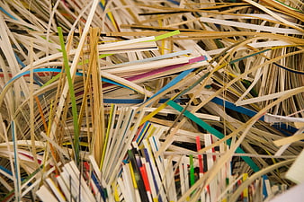 Close-up of multicolored shredded paper strips for recycling