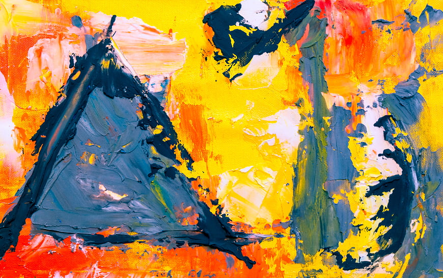 Abstract Impasto Painting with Bold Yellow, Orange, and Blue Textures