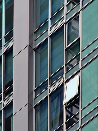 Modern Office Building Facade with Open Window