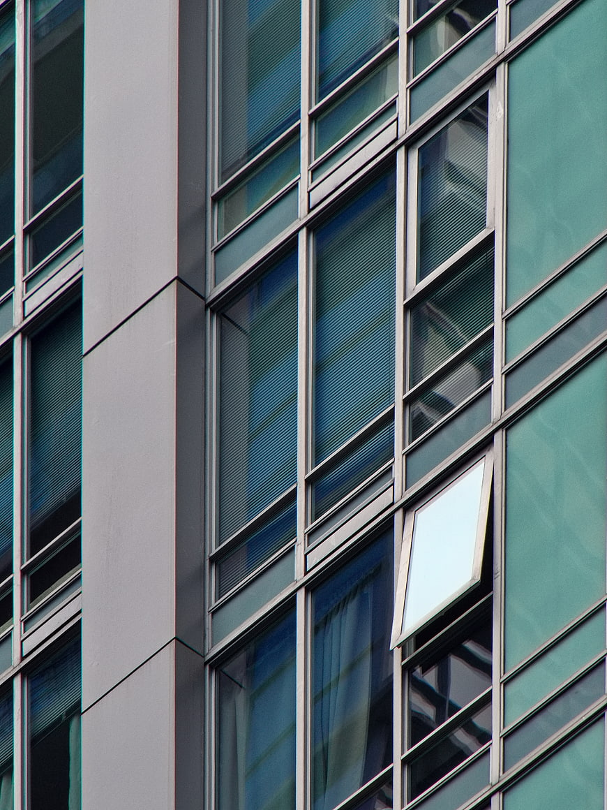 Modern Office Building Facade with Open Window