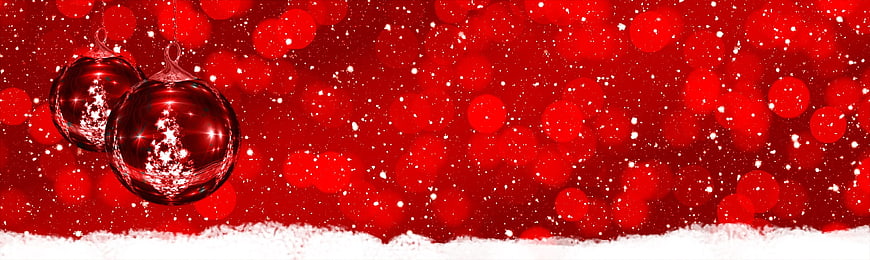Red Christmas Banner With Ornaments And Snow