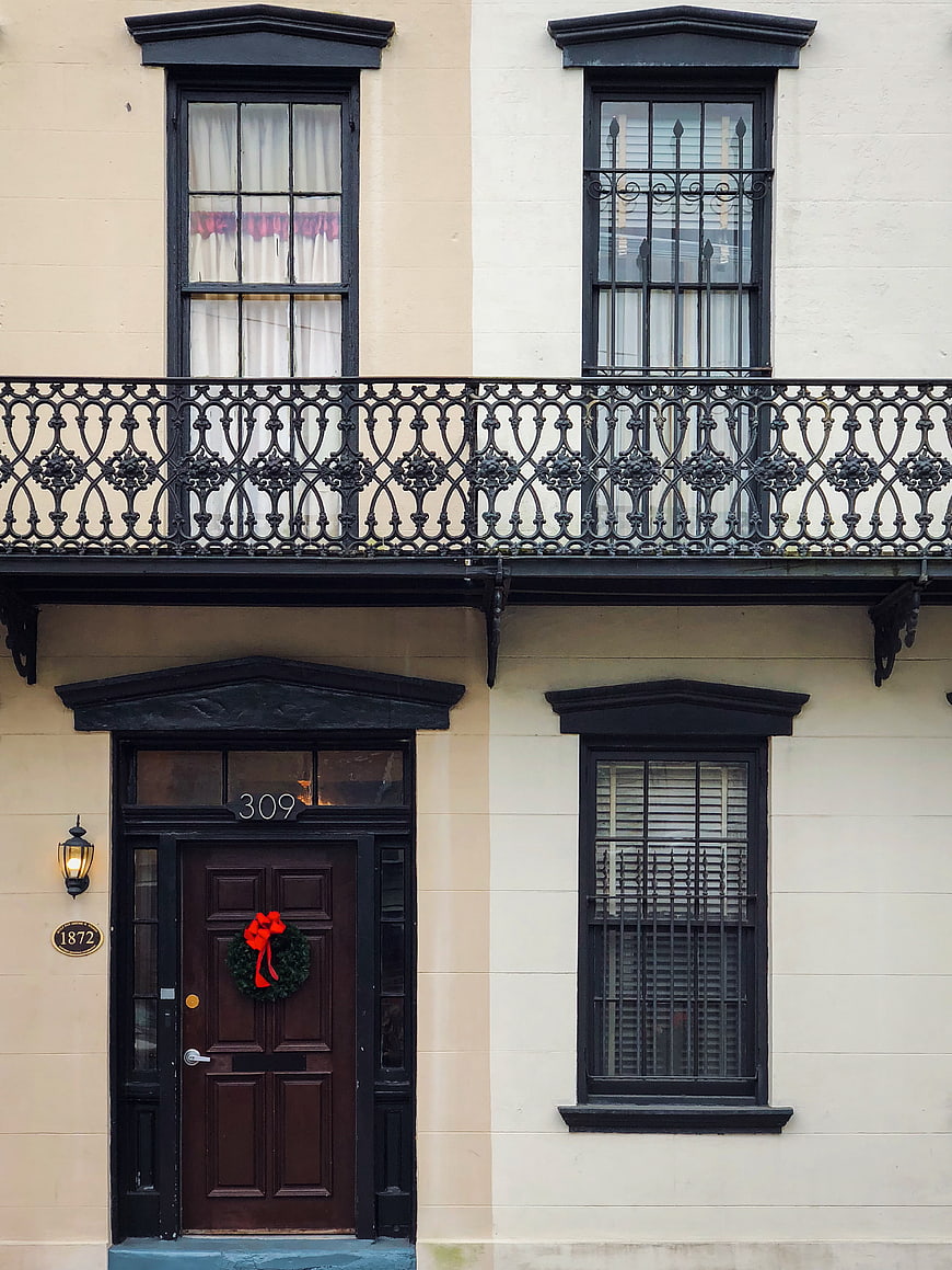 Classic French Quarter Townhouse with Balcony and Christmas Wreath