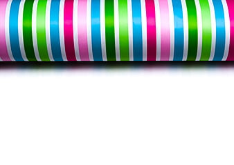 Colorful striped wrapping paper roll on white background