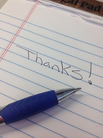Handwritten Thanks Note on Lined Paper with Blue Pen