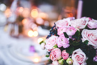 Elegant Pink Floral Arrangement with Bokeh Background