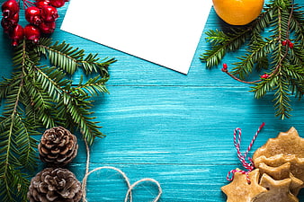 Christmas Flat Lay with Cookies, Pine, and Copyspace