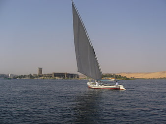 Traditional felucca sailboat on the Nile River in Egypt