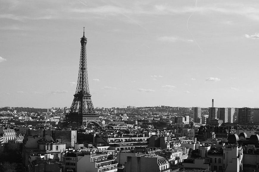 Black and White Eiffel Tower Paris Cityscape