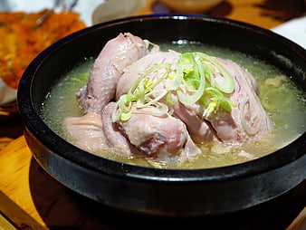 Traditional Korean Samgyetang Ginseng Chicken Soup in Stone Pot