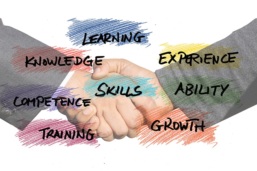 Handshake with Business Skills and Competence Keywords