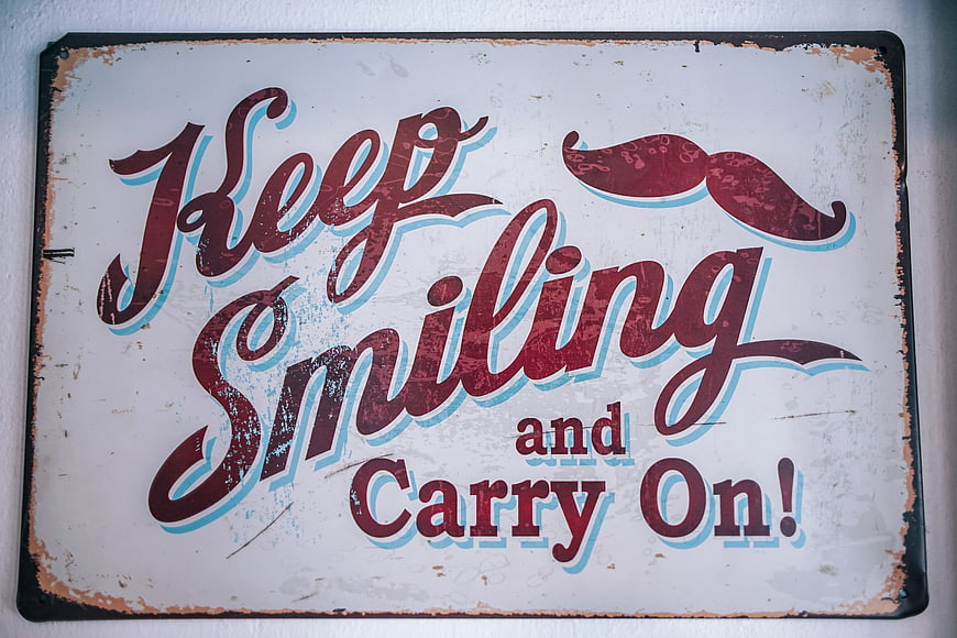 Vintage Rustic Metal Sign With Keep Smiling And Carry On Quote
