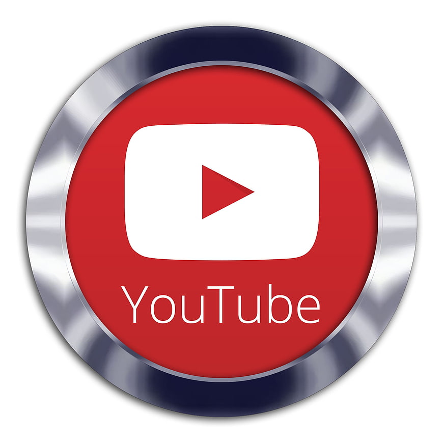 3D YouTube Icon Button with Metallic Silver Border