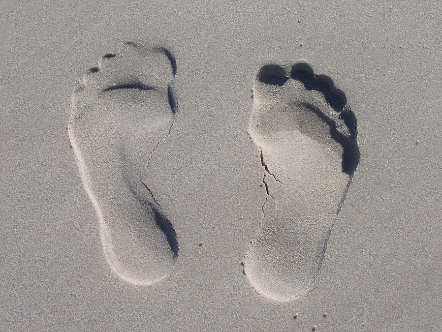 Footprints in the Sand on a Beach