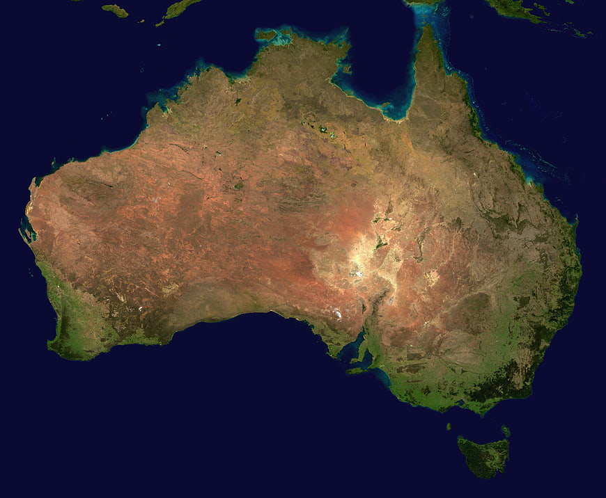 Satellite view of Australia continent and surrounding ocean