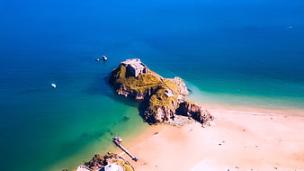 Aerial View of St Michael's Mount Island and Beach