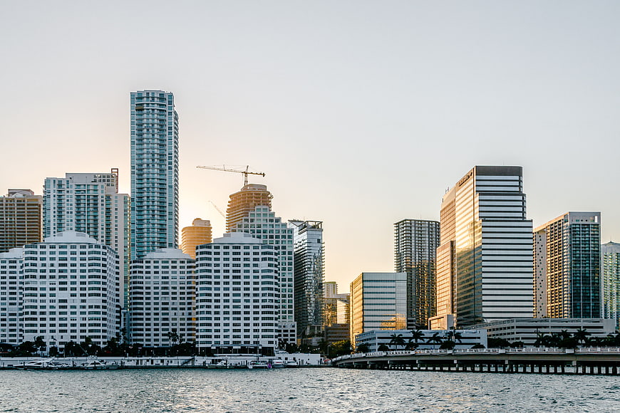 Miami Skyline at Sunset with Waterfront and Skyscrapers