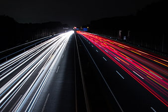 Night Highway Traffic Light Trails Long Exposure