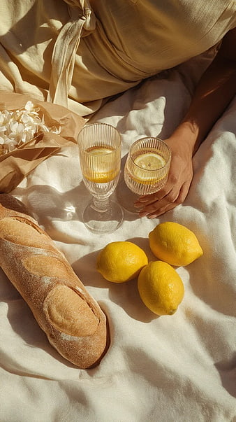 Summer Picnic with Baguette, Lemons, and Lemonade