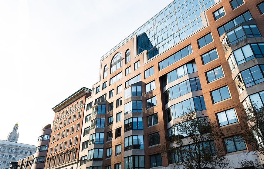 Modern Brick and Glass Office Building Facade