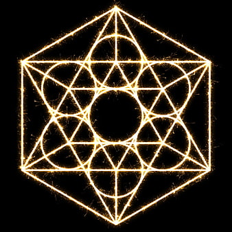 Golden Sacred Geometry Metatron's Cube on Black Background