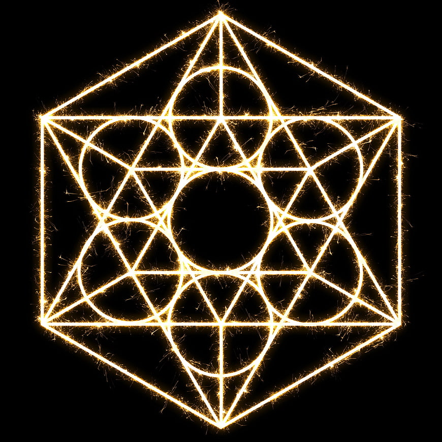 Golden Sacred Geometry Metatron's Cube on Black Background