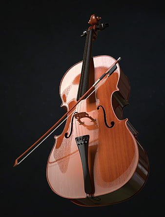 3D Render of a Cello and Bow on Dark Background