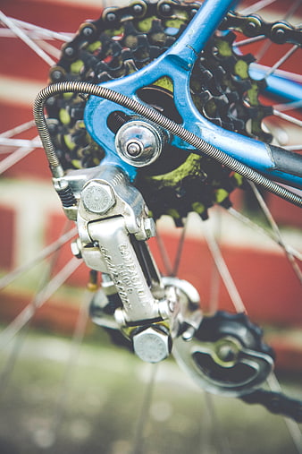 Close-up of Vintage Bicycle Rear Derailleur and Gears