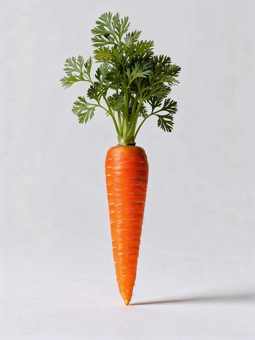Fresh Orange Carrot with Green Tops on White Background
