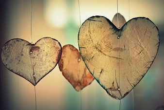 Rustic Wooden Hearts Hanging on Strings