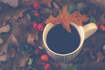 Autumn Coffee Cup with Leaves and Berries