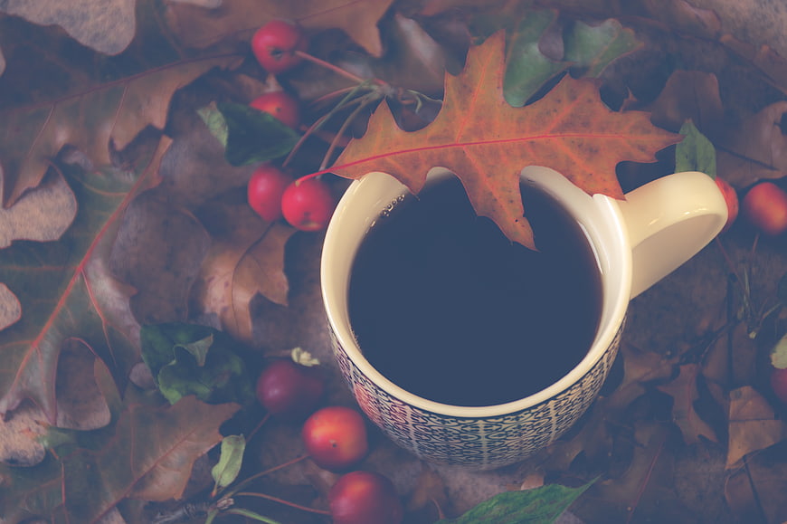 Autumn Coffee Cup with Leaves and Berries