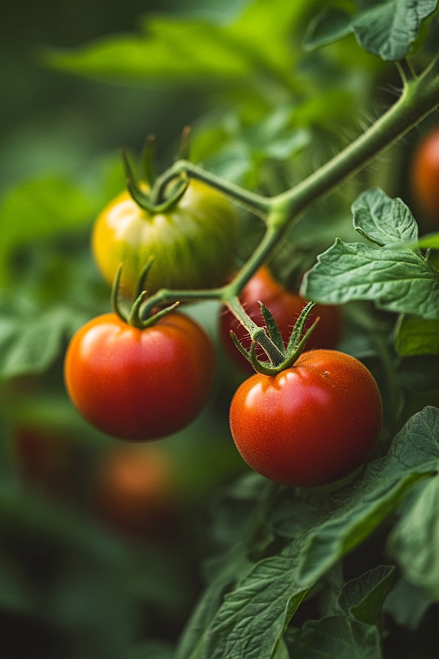 Fresh Ripe Red Tomatoes Hanging on Vine