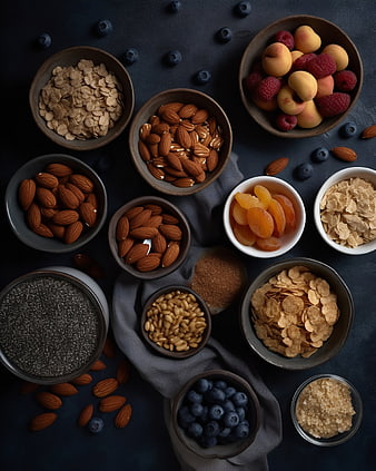 Top View of Healthy Breakfast Ingredients in Bowls