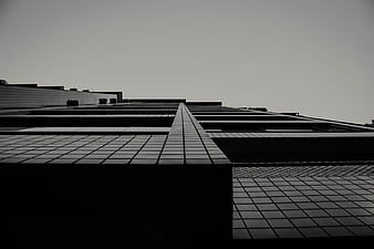 Low angle black and white modern building facade