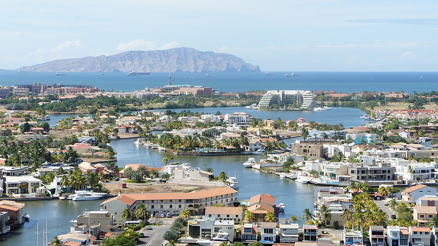 Aerial View of Puerto La Cruz, Venezuela, Coastal City and Mountains