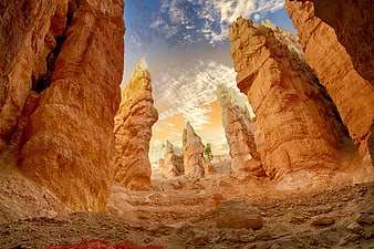 Dramatic Red Rock Canyon Landscape With Towering Sandstone Formations