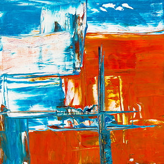 Abstract Acrylic Painting with Blue and Orange Brushstrokes