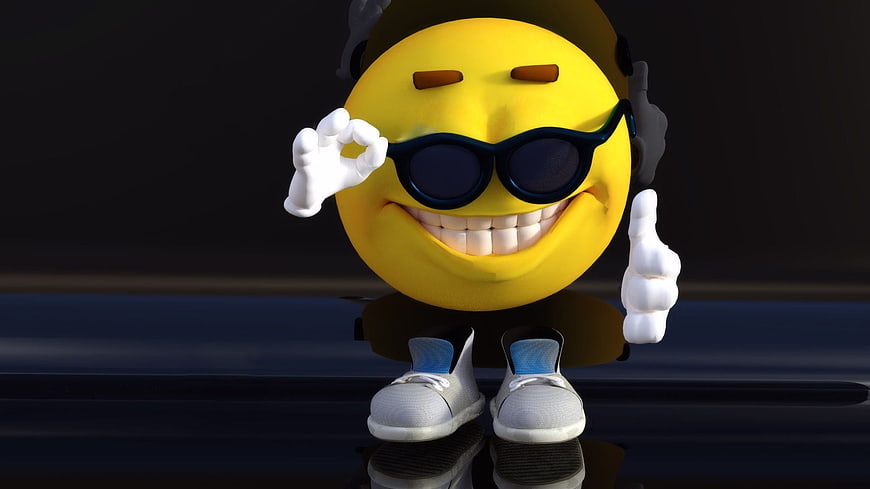 3D Cool Smiley Face Character with Sunglasses and Sneakers