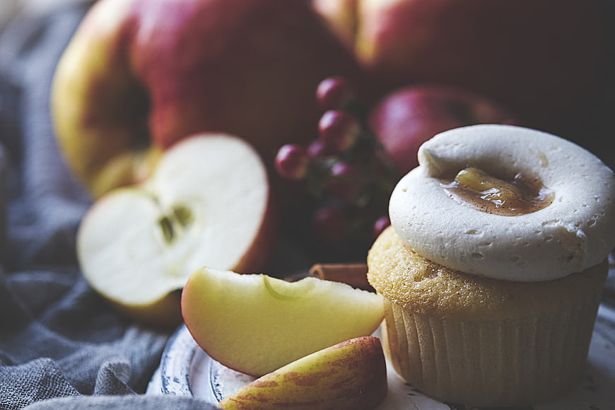 Apple Cider Cupcake with Meringue Topping and Fresh Slices